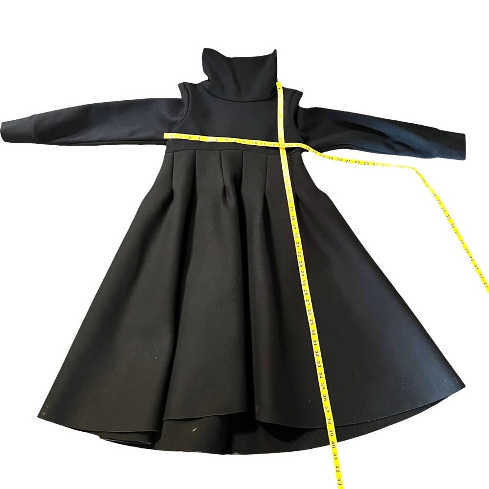 FASADA Women's Edgy Black Neoprene Turtleneck Voluminous Dress w/Folds, Size S - Picture 9 of 12